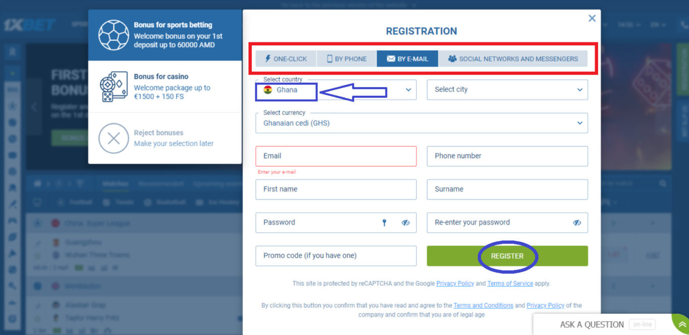1xBet GH Login Using Email Address